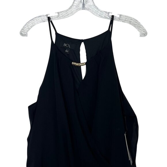 BCX Sleeveless Chiffon Overlay Romper Womens Large Black Keyhole Back New - Picture 5 of 9